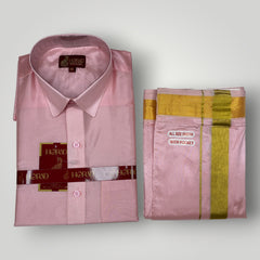 Horad Premium Art Silk Petal Pink Shirt + Welcro Dhoti