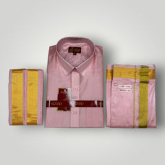 Horad Premium Art Silk Petal Pink Shirt + Welcro Dhoti + Angavastram