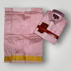 Horad Premium Art Silk Dad and Son Petal Pink Shirt + Welcro Dhoti
