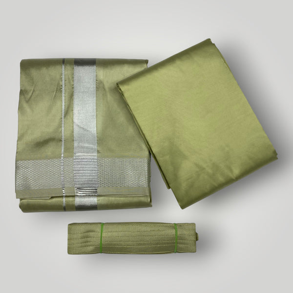 HORAD Premium Art Silk FIR.Green Dhoti with Shirt Material + Belt