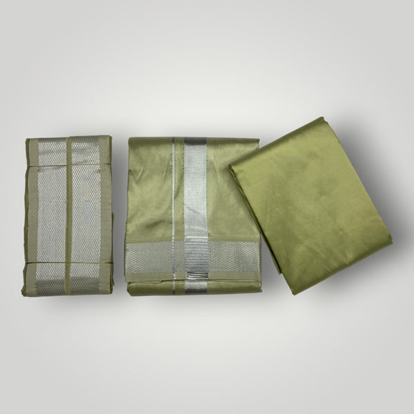 HORAD Premium Art Silk FIR.Green Shirt Material (3 Meter) + (9X5) Dhoti + Angavastram