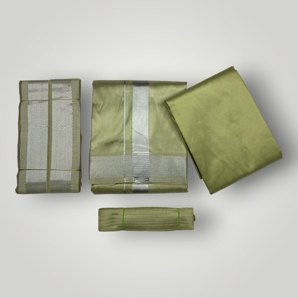 HORAD Premium Art Silk FIR.Green Dhoti with Shirt Material + Angavastram + Belt