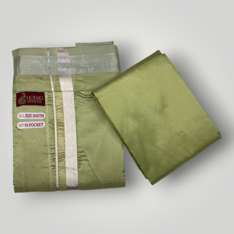 HORAD Premium Art Silk FIR.Green Welcro Dhoti with Shirt Material