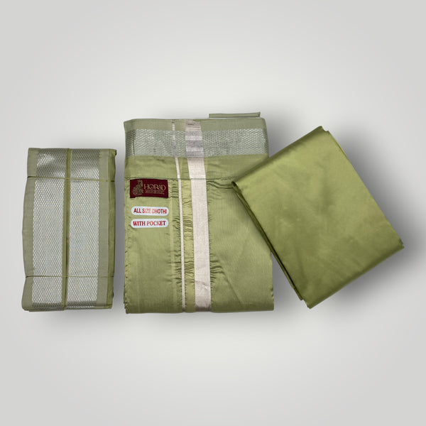 HORAD Premium Art Silk FIR.Green Welcro Dhoti with Shirt Material + Angavastram