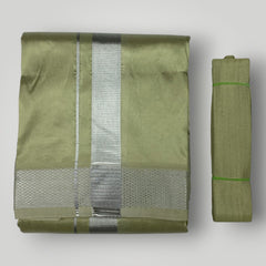 Horad Premium Art Silk FIR.Green Shirt + Dhoti +  Angavastram + Belt