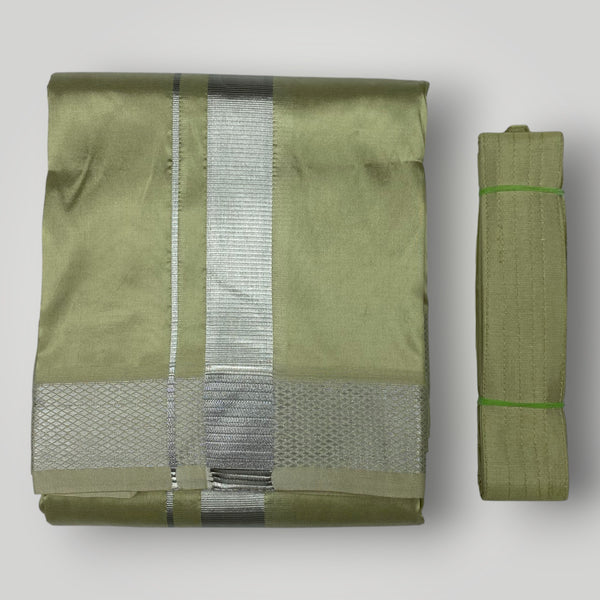 HORAD Premium Art Silk FIR.Green Dhoti with Shirt Material + Belt