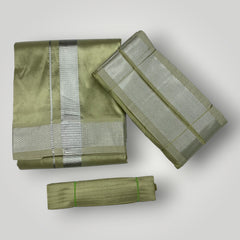 HORAD Premium Art Silk FIR.Green Dhoti + Angavastram + Belt (10X6)