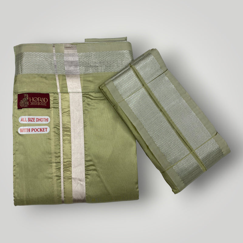 Horad Premium Art Silk FIR.Green Welcro Dhoti + Angavastram
