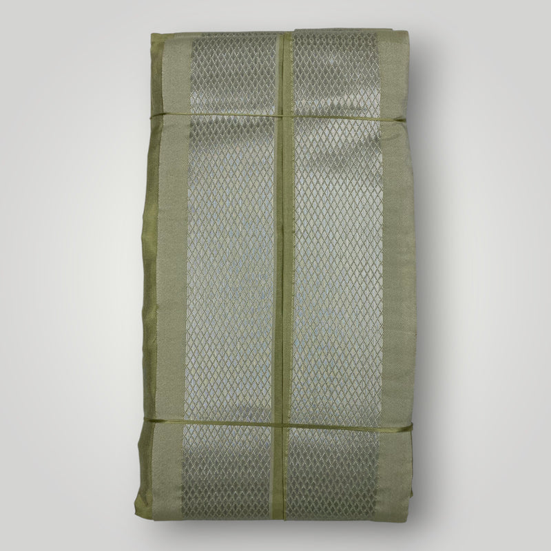 HORAD Premium Art Silk FIR.Green Shirt Material (3 Meter) + (9X5) Dhoti + Angavastram