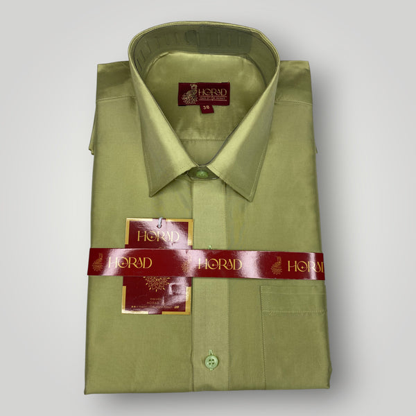 Horad Premium Art Silk Dad and Son FIR.Green Shirt + Cream with FIR.Green+Silver Border Dhoti + Belt