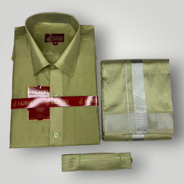 Horad Premium Art Silk FIR.Green Shirt + Dhoti + Belt