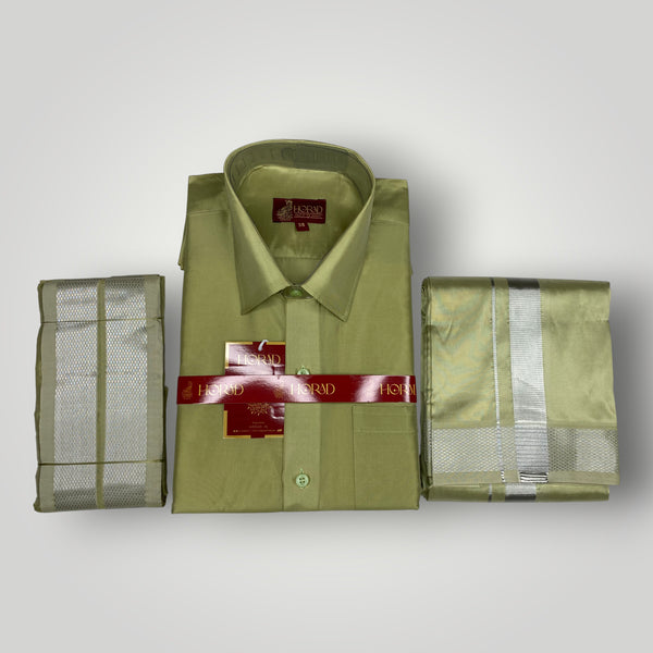 Horad Premium Art Silk FIR.Green Shirt + Dhoti +  Angavastram