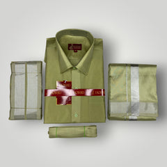 Horad Premium Art Silk FIR.Green Shirt + Dhoti +  Angavastram + Belt