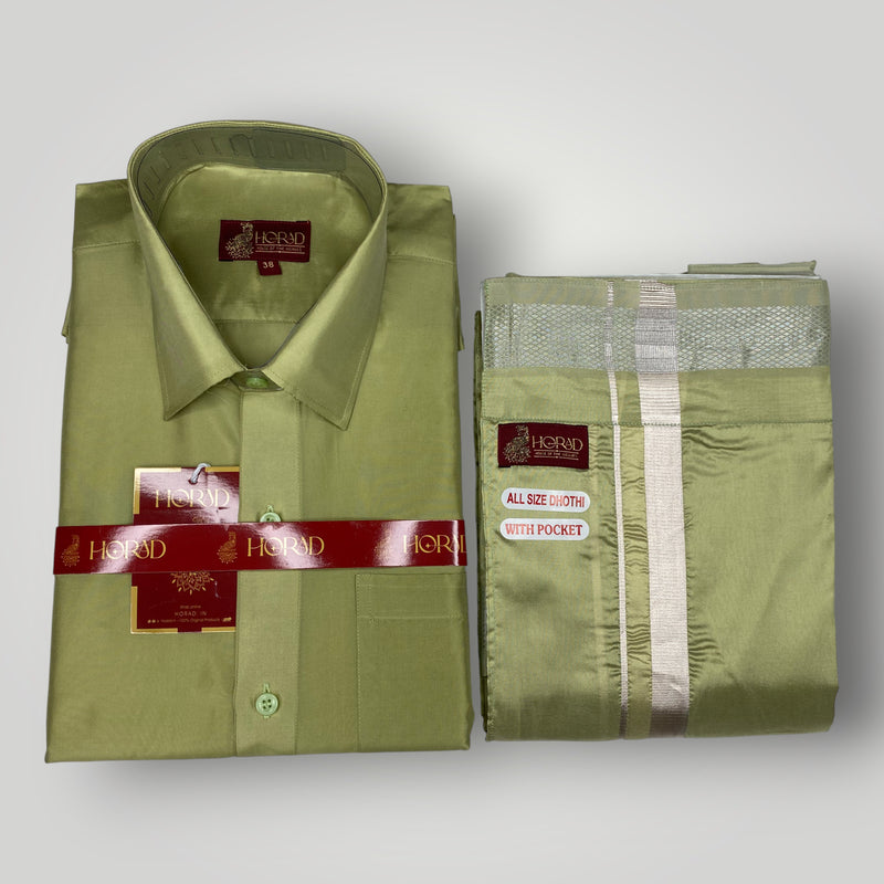 Horad Premium Art Silk FIR.Green Shirt + Welcro Dhoti