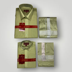 Horad Premium Art Silk Dad and Son FIR.Green Shirt + Dhoti
