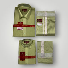 Horad Premium Art Silk Dad and Son FIR.Green Shirt + Welcro Dhoti