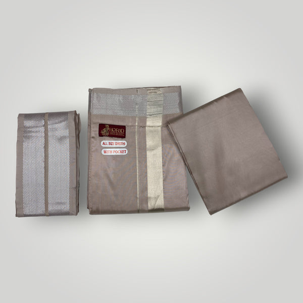 HORAD Premium Art Silk Sandstone Welcro Dhoti with Shirt Material + Angavastram