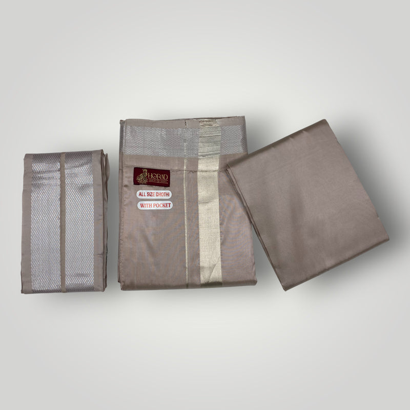 HORAD Premium Art Silk Sandstone Welcro Dhoti with Shirt Material + Angavastram