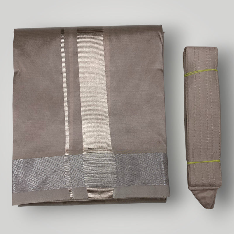 HORAD Premium Art Silk Sandstone Dhoti + Angavastram + Belt (8X4)