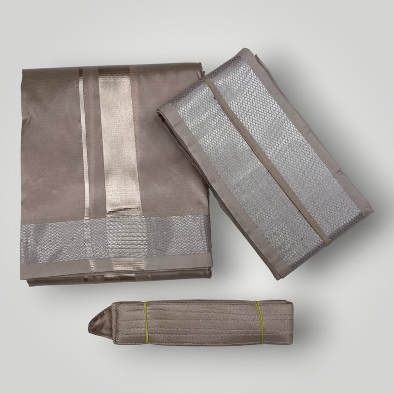 HORAD Premium Art Silk Sandstone Dhoti + Angavastram + Belt (8X4)