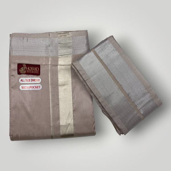 Horad Premium Art Silk Sandstone Welcro Dhoti + Angavastram