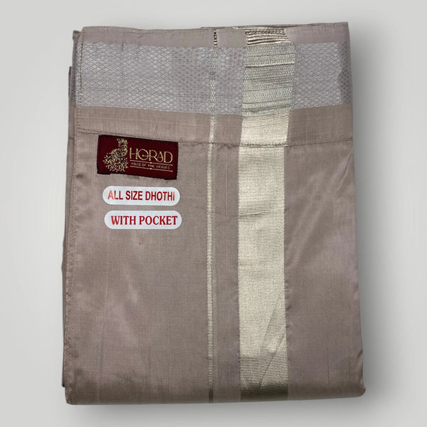 HORAD Premium Art Silk Sandstone Welcro Dhoti with Shirt Material + Angavastram