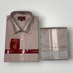 Horad Premium Art Silk Dad and Son Sandstone Shirt + Dhoti