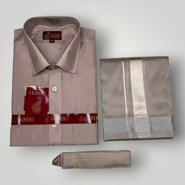 Horad Premium Art Silk Sandstone  Shirt + Dhoti + Belt