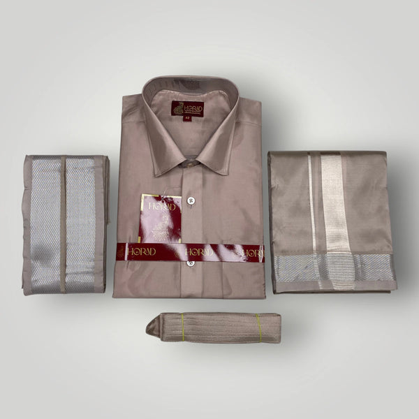 Horad Premium Art Silk Sandstone  Shirt + Dhoti +  Angavastram + Belt