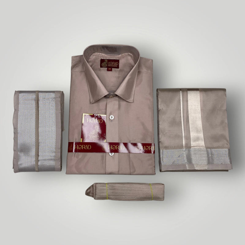 Horad Premium Art Silk Sandstone  Shirt + Dhoti +  Angavastram + Belt