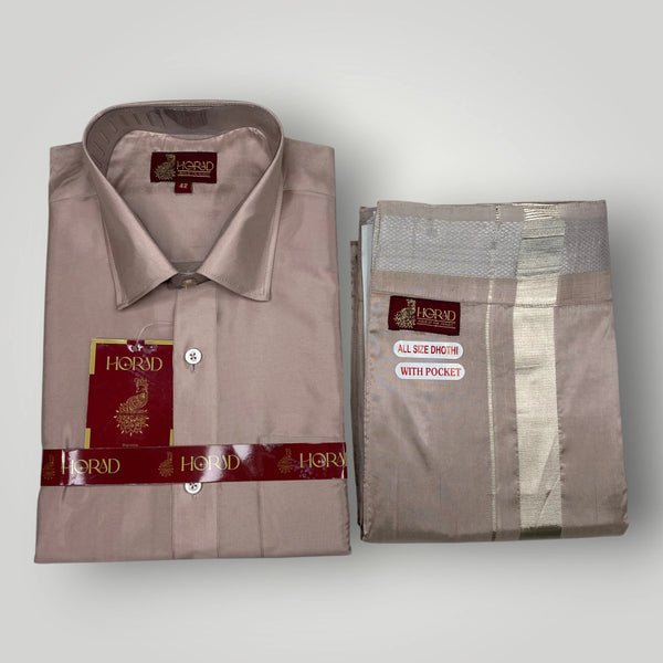 Horad Premium Art Silk Sandstone Shirt + Welcro Dhoti