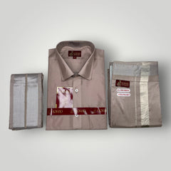 Horad Premium Art Silk Sandstone Shirt + Welcro Dhoti + Angavastram