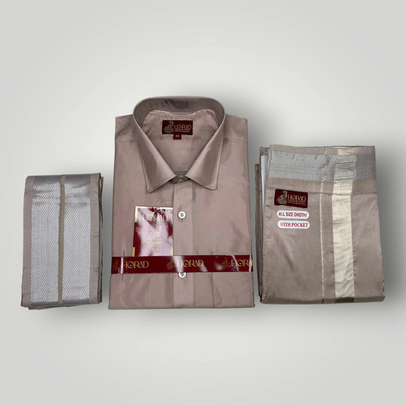 Horad Premium Art Silk Sandstone Shirt + Welcro Dhoti + Angavastram