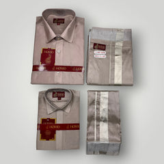 Horad Premium Art Silk Dad and Son Sandstone Shirt + Welcro Dhoti