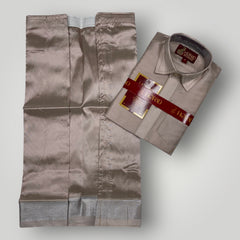 Horad Premium Art Silk Dad and Son Sandstone Shirt + Dhoti + Angavastram + Belt