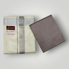 HORAD Premium Art Silk Cream with Silver Zari Welcro Dhoti with Sandstone Shirt Material