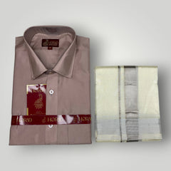 Horad Premium Art Silk Sandstone Shirt + Cream With Silver Dhoti
