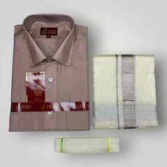 Horad Premium Art Silk Sandstone Shirt + Cream with Silver Dhoti + Belt
