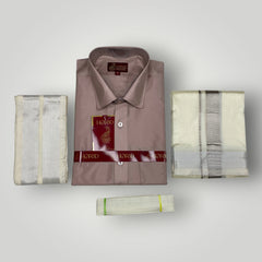 Horad Premium Art Silk Sandstone Shirt + Cream with Silver Dhoti +  Angavastram + Belt
