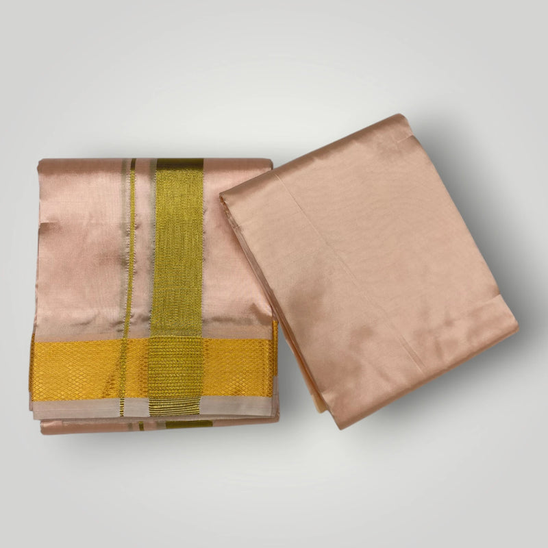 HORAD Premium Art Silk Rose Gold Dhoti with Shirt Material