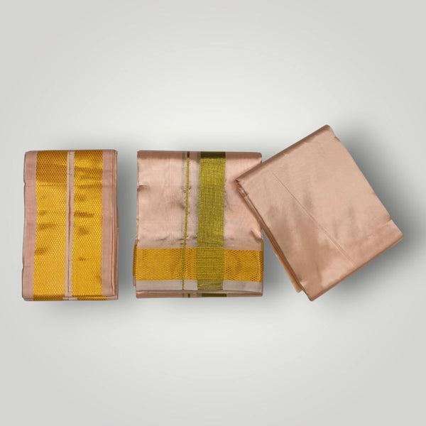 HORAD Premium Art Silk Rose Gold Dhoti with Shirt Material + Angavastram