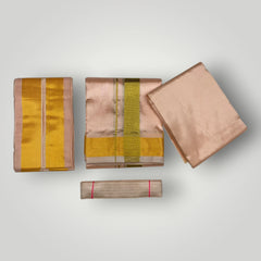 HORAD Premium Art Silk Rose Gold Shirt Material (3 Meter) + (9X5) Dhoti + Angavastram + Belt