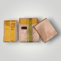 HORAD Premium Art Silk Rose Gold Welcro Dhoti with Shirt Material + Angavastram