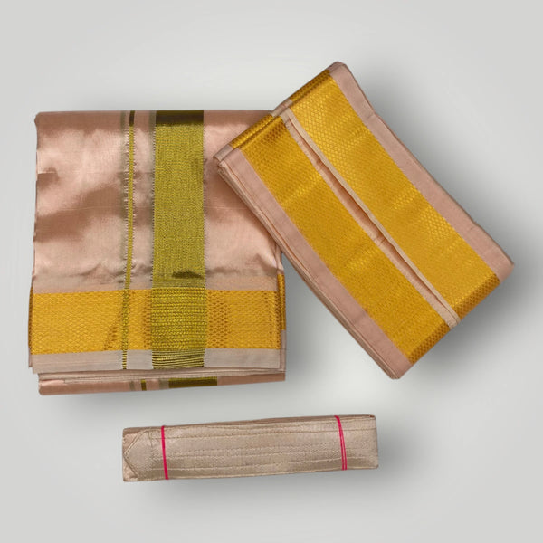 HORAD Premium Art Silk Rose Gold Dhoti + Angavastram + Belt (10X6)
