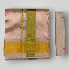 HORAD Premium Art Silk Rose Gold Dhoti + Angavastram + Belt (10X6)