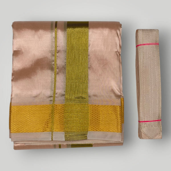 HORAD Premium Art Silk Rose Gold Dhoti with Shirt Material + Belt