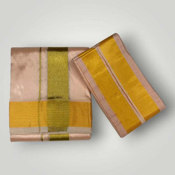 HORAD Premium Art Silk Rose Gold Dhoti + Angavastram (8X4)