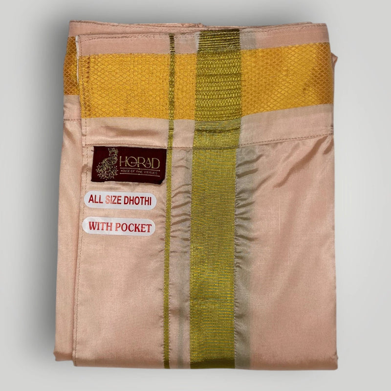 Horad Premium Art Silk Rose Gold Welcro Dhoti + Angavastram