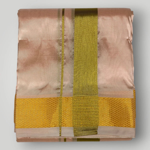 HORAD Premium Art Silk Rose Gold Dhoti with Shirt Material + Angavastram