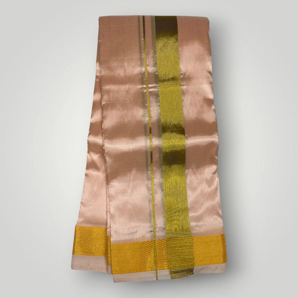 HORAD Premium Art Silk Rose Gold Dhoti with Shirt Material + Angavastram + Belt